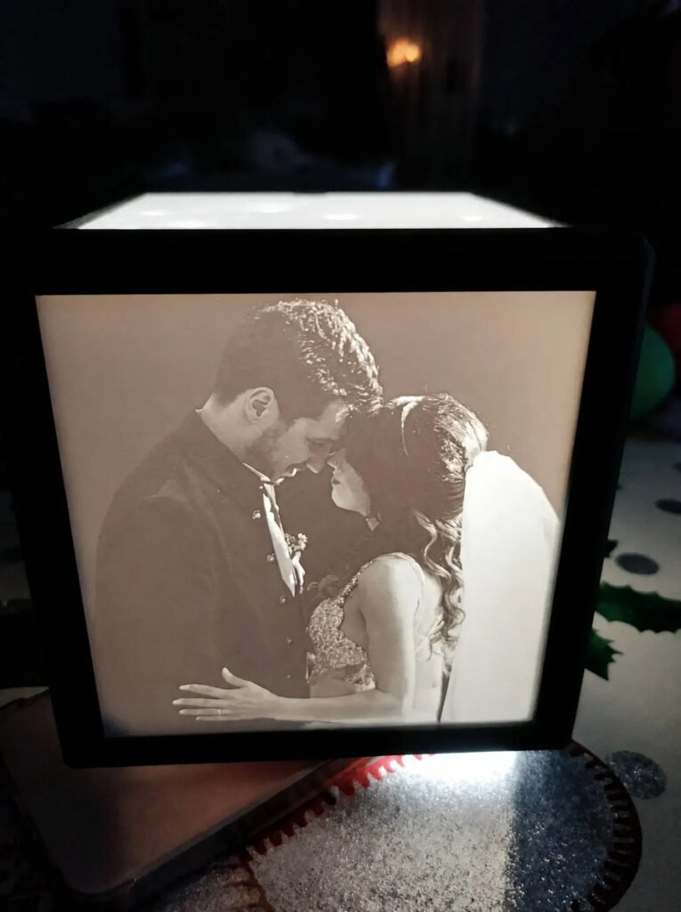 Lampara Velador Fotos Luz Litofania Personalizada X5 360° 3d Negro Blanco