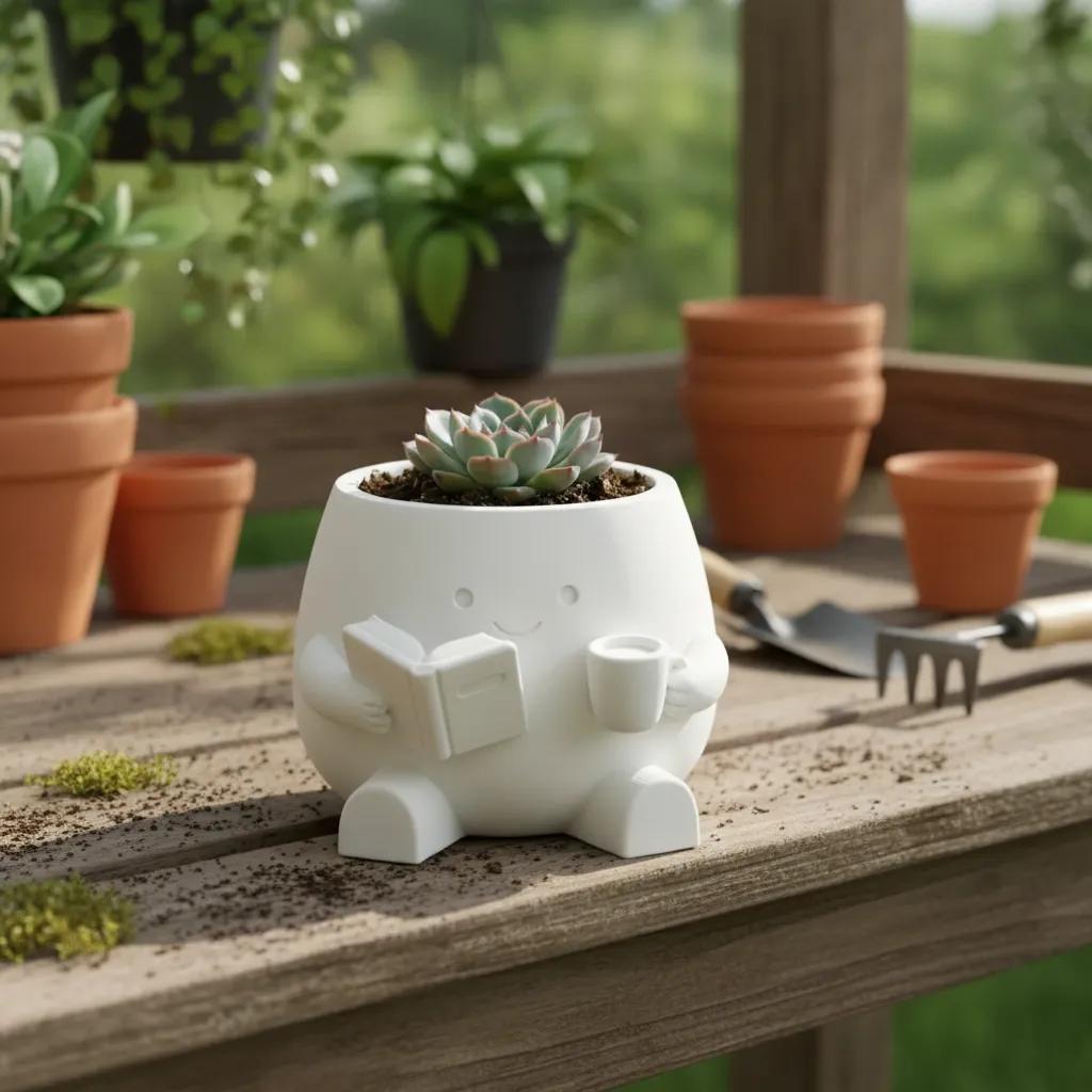 Maceta Minimalista Escritorio Manos Y Corazón Taza Deco