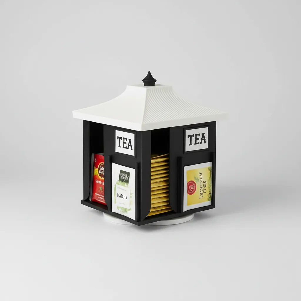 Dispensador De Té Japonés 4 Divisiones Base Giratoria Blanco Con Negro - Imagen 5