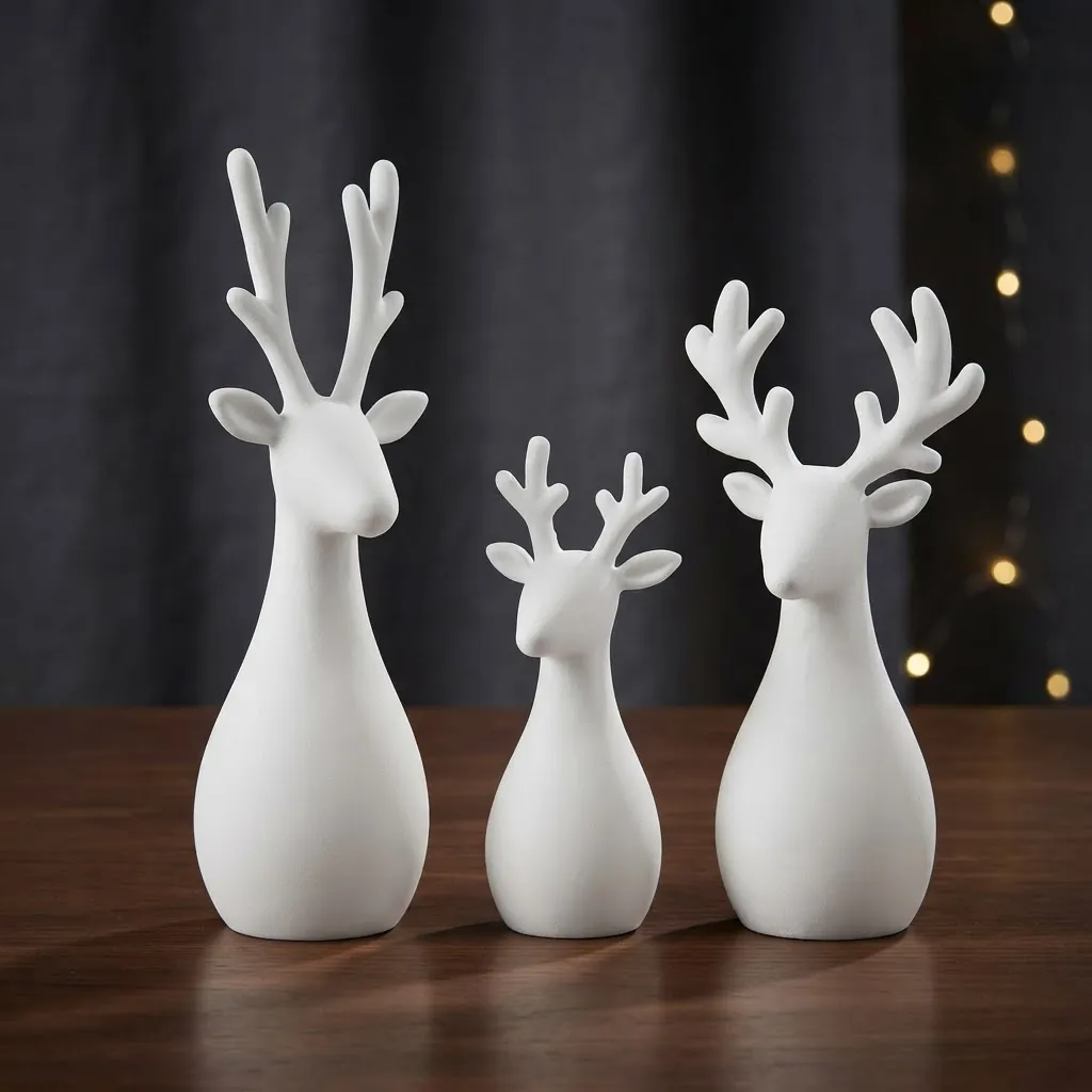 Adorno Navideño Minimalista Pack X3 Renos Distintos Tamaños Blanco Renos